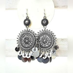 Silver Tone Boho Bali Dangle Earrings